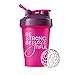 Motivational Quotes on Blender Bottle Brand Shaker Bottles, 20oz and 28oz, Fitness Gift (Be Strong - 20oz - Pink/Plum)