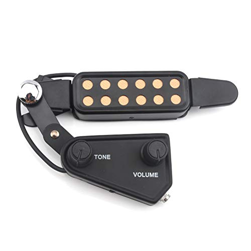 SiYear High fidelity 12 Hole Sound Guitar Pickup Acoustic Electric Transducer for Acoustic Guitar Magnetic Preamp with Tone and Volume Control, Match Guitar Interconnect cable 3M/10FT