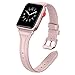 Secbolt Leather Bands Compatible with Apple Watch Band 38mm 40mm 41mm Iwatch SE Series 8 7 6 5 4 3 2 1 Slim Replacement Wristband Strap Stainless Steel Buckle, Pink with Rose Gold Buckle