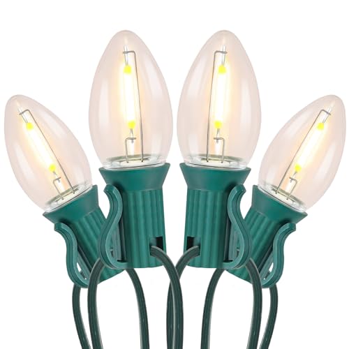 Photo 1 of Kondras 50FT C7 Christmas String Lights, Christmas Light Outdoor, Shatterproof C7 Hanging Lights for Outside with 33+1 Clear E12 Bulbs, Connectable Christmas Light for Indoor Garden Fence, Green Wire