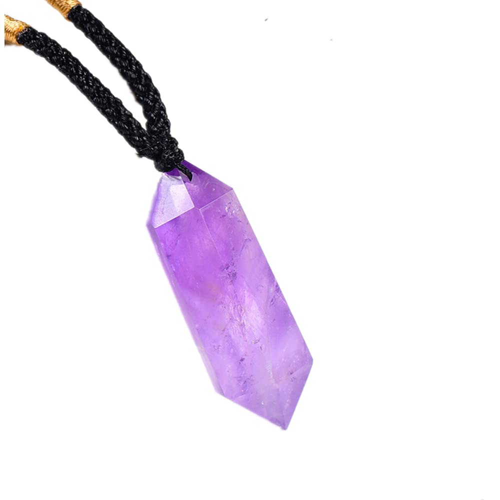 Natural Amethyst Healing Crystal Pendants, Double Pointed Gemstone Pendant Necklace Chakras Jewelry for Men & Women