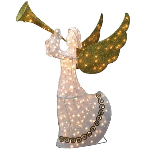 KNLSTORE 5ft Lighted Shimmering Glitter Tinsel Nativity Angel with