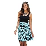 Wensltd Summer Sexy Women Damask Printing Sleeveless Evening Party Mini Club Dress Beach Dress (L, Blue)