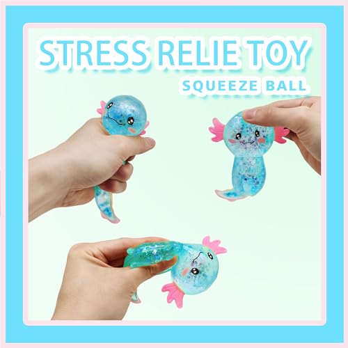 Last Page® Axolotl Squishy Fidget Toys for Kids (1PCS) Squishy Stress Balls for Kids & Adults, Animal Party Favors Axolotl Stress Relief Toy for Office, School, Travel, Easter Basket Stuffers (Blue)