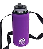 Insulated Water Bottle Carrier for Hydro Flask, Klean Kanteen - Neoprene Holder Case with Adjustable Shoulder Strap - fits 18oz, 21oz, 32oz, 40oz bottles, Purple 18oz
