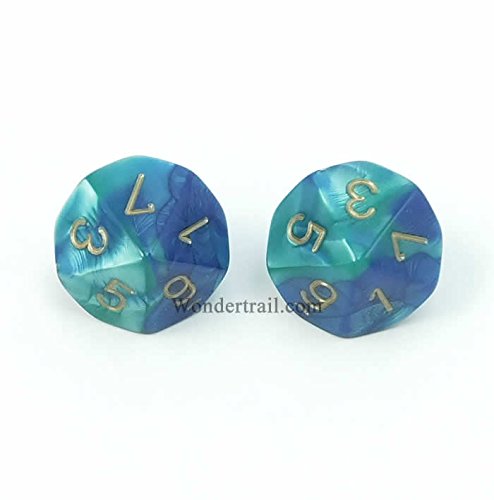 WCXPG1059E2 Blue And Teal With Gold Numbers D10 Aprox 16mm (5/8in) Pack of 2 Dice Chessex