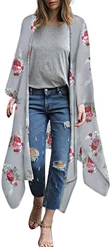 Women Chiffon Coat Loose Shawl Print Kimono Cardigan Top Cover Up Blouse Beachwear