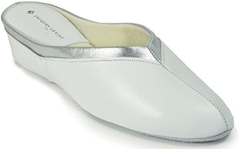 Jacques Levine #4640 Womens Wedge Slipper 8AA,White Metallic