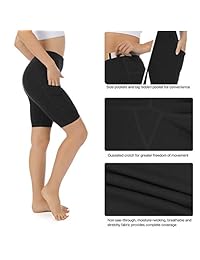 iooho Women's 8 Inches High Waist Yoga Shorts Cotton Compression Workout Bike Shorts Side Pockets Biker Shorts