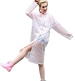 Aircee (TM) Transparent Women Ladies Rainwear Dots Style Hooded Jacket Long Raincoat (L, Pink Snow)