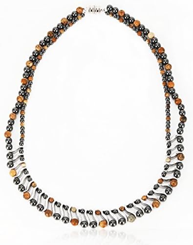Elegant Womens Hematite Magnetic Therapy Necklace with Healing Stones Pain Relief for Neck Arthritis Migraine Headaches Shoulders and Back (Regular, Picture Jasper)