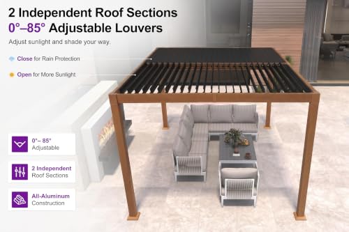 PURPLE LEAF 10x12 Deep Teak Louvered Pergola Review: Adjustable Aluminum Patio Cover image 28