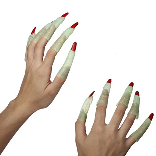 Sunward 10pcs Zombie Witch Gloves False Nail Fake Finger Claws for Halloween Costume
