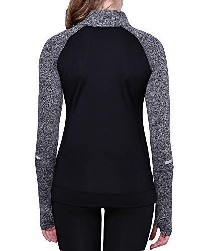 Women Track Jacket Running Thumb Hole Shirts Yoga Tops 1/2 Zip Pullover Long Sleeve Black L