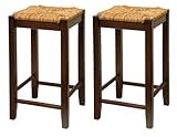 Bar Stool, 24-Inch Rush Seat Walnut Finish S/2, Set Of Two (Kitchen)