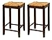Bar Stool, 24-Inch Rush Seat Walnut Finish S/2, Set Of Two