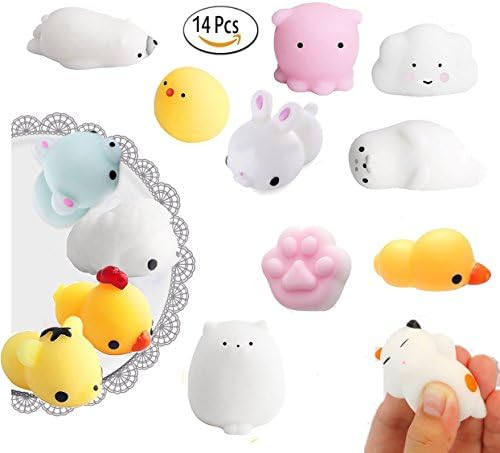 Squishies toys,SHUUA 14 Pcs Mini Kawaii Squishy Toys Stress Relief Animals Toys Decoration Squishy Sheep Seal Pig Rabbit Chicken Duck Tiger Bear Octopus (14pcs) for Boys Girls Teens