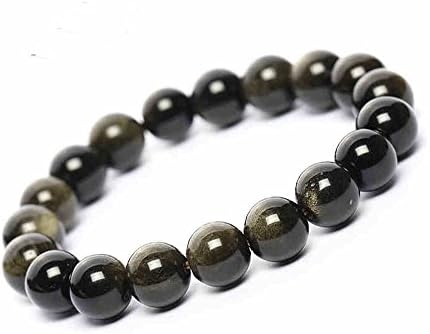 OGEM Natural Black Obsidian Round Loose Beads with Rainbow Eyes Stretch Women's Bracelet (8mm)