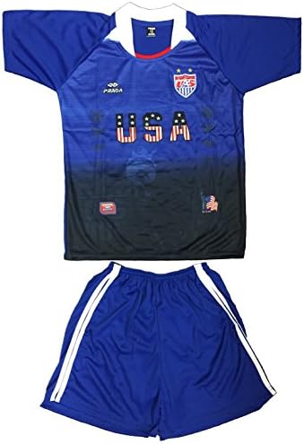 USA Soccer Jersey/Shorts Kids Blue (7-8 years, Blue)