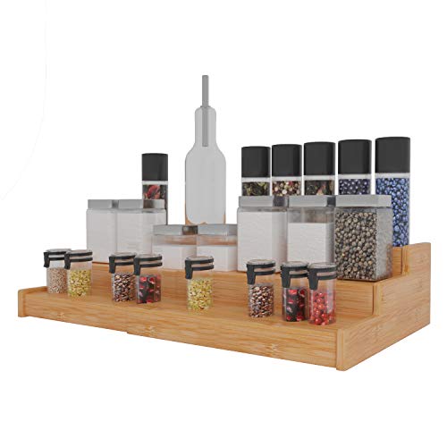 Home Intuition 3Tier Expandable Bamboo Spice Rack Step Shelf Kitchen