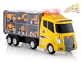 Advanced Play Construction Set car Carrier Truck Toys for Boys and Girls Includes 12 Slots and 6 Mini Construction Trucks for Kids and Toddlers Ages 3+