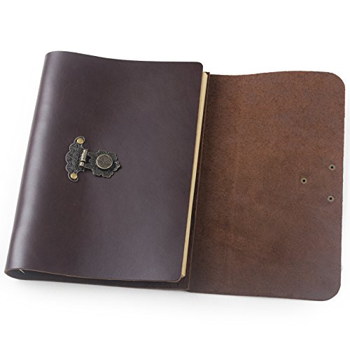 Ancicraft-Refillable-Leather-Journal-Diary-Notebook-with-Retro-Flower-Vase-Lock-6-Ring-Binder-A5-Lined-Craft-Paper-with-Gift-Box-Dark-Coffee-A5-Lined-Craft-Paper