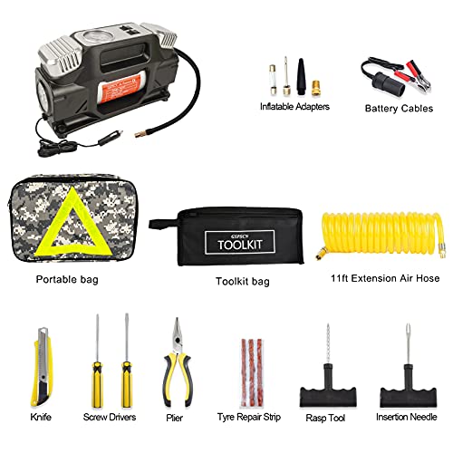 GSPSCN Portable 12V Air Compressor,Heavy Duty Metal Tire Inflator
