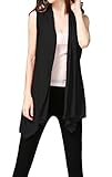Hibluco Women's Casual Lightweight Sleeveless Open Front Cardigan Asymmetrical Hem Vest (X-Large, Black)