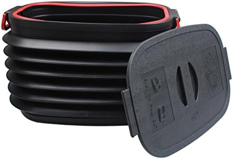 Folding Bucket, Flexible Portable Collapsible Waterproof 10 Gallons Pail &amp; Storage Box with Lid for Car Beach Camping Fishing Outdoors,Extra Large 19”13”12”,Black (37L)