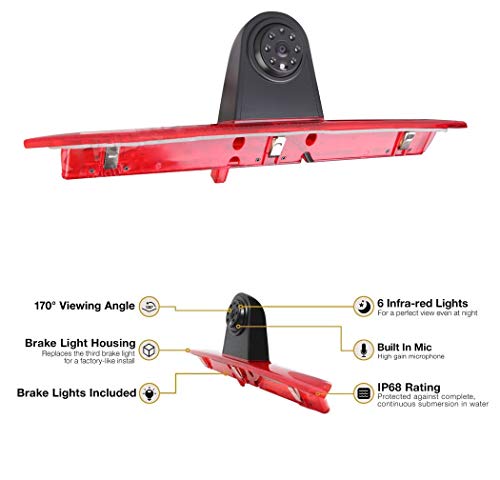 Roof Mounted Replacement 3rd Brake Light Backup Camera + 7.0 Inch Self Standing TFT Monitor Display Kit for Transporter Ford Transit F150/F250/F350 Transit Truck Vans 2014-2019