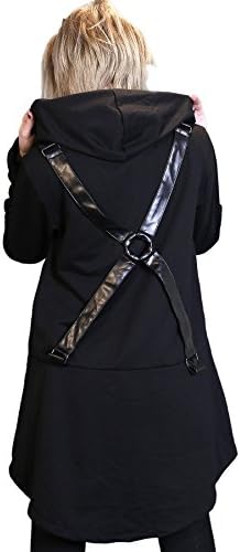 Hippies Womens Hoodies Sweatshirts with Belt millitary Vkei Punk One Size Black 5052