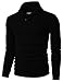 H2H Mens Knited Slim Fit Pullover Sweater Shawl Collar with One Button Point Black US S/Asia M (KMOSWL036)