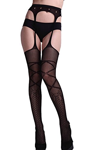 Deargirl Legs Fishnet Thigh High Stockings with Garter Belt (One Size, Black) - Thumbnail 2