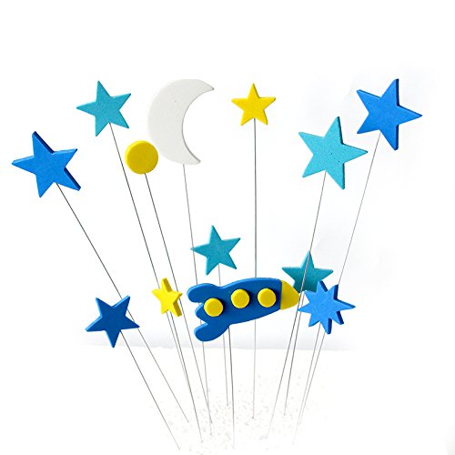 AILEXI 13 Counts Happy Birthday Cake Decorating Toppers - Space Ship