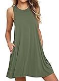 HAOMEILI Women's Sleeveless Pockets Casual Swing T-Shirt Summer Dresses XL Army Green