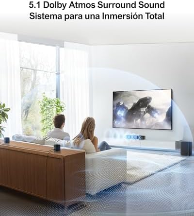 Barra de Sonido 5.1 con Dolby Atmos, Sistema de Sonido Surround, Sistema de Sonido de Cine en Casa, Barra de Sonido TV con Subwoofer, 2 Altavoces Surround, HDMI eARC/ÓPT/AUX, Aura A50 Pro