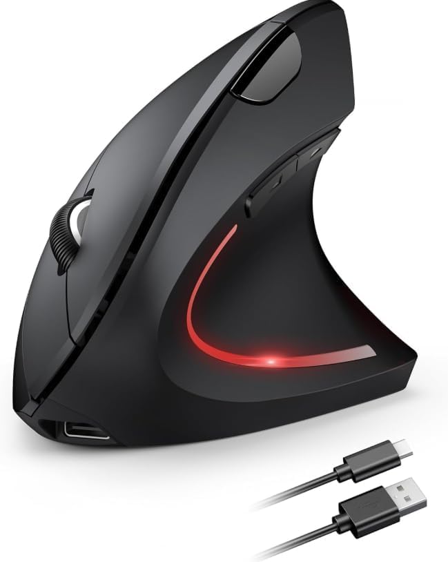 Mouse Vertical Ergonômico, Sem Fio, 1600 DPI, Mouse Ortopédico Bluetooth 2.4G, 6 Botões, Posição da Mão Correta, Evita Inflam