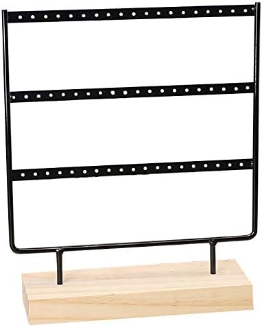 Haudang Ear Stud Holder 4-Tier Earring Stand Earring Holder Decorative Jewelry Holder Display Rack Jewelry Stand Display with Wooden Tray/Dish for Earrings Necklace Bracelet Rings 69 Holes