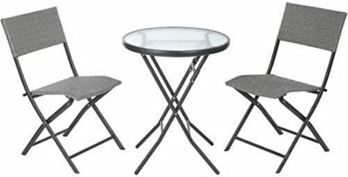Black steel frame Folding construction Grey 3Piece Bistro Set