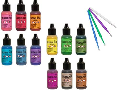 Tim Holtz Alcohol Pearls Bundle 12 Bottles Plus Blending Tools (Complete 12 Set)