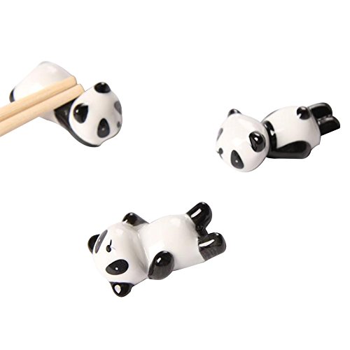 Freedi Cute Panda Chopsticks Rest Holder Set Chinese Ceramic Chopsticks Stand Spoon Fork Holder Rack Practical Tablewares Accessories,3 Pcs (Style A)