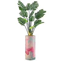 SIGNWIN Monstera Tree with Vintage Pink, Blue and White Faded Paint Effect Vase Abstract Shapes Minimalism Zen Relax/Calm Multicolor Ultra for Living Room, Bedroom, Office - X-Large 5 Feet (60