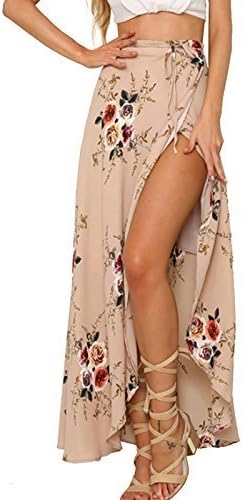 TOUQIANMAO Womens Boho Floral Tie Up Waist Summer Beach Wrap Cover Up Maxi Skirt Large Pink