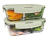 EcoNaturell Glass Meal Prep Containers (2-Pcs Set) with 2 Dividers Portion Control | BPA-FREE, Leakproof Food Storage Organization | Air Vent Lids Preservation System | Freezer, Oven, Microwave Safe