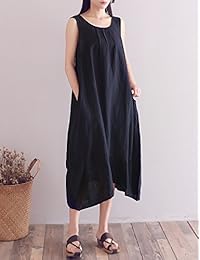 YUHEYUHE Vestido de verano para mujer, casual, holgado, sin mangas, suave, largo, de algodón y lino