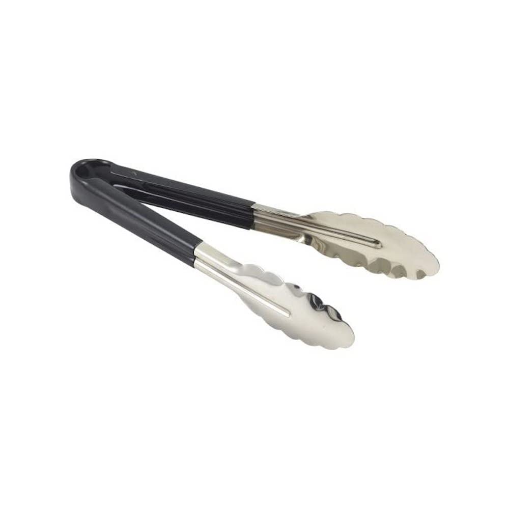 Genware NEV-CCT23BK Colour Coded Tong, Stainless Steel, 23 cm, Black