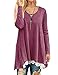 QIXING Women's Lace Long Sleeve Tunic Top Blouse Wine Red-XL