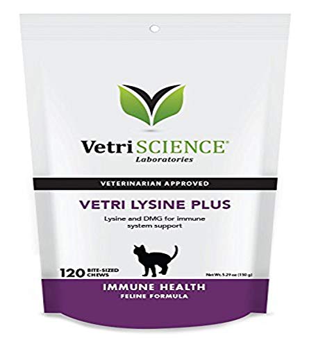 VetriScience Laboratories Vetri Lysine Plus, Immune Support Supplement for Cats, 120 Bite Sized Chews