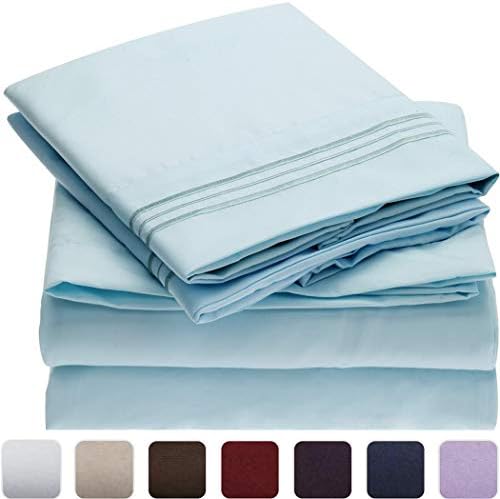 Nexis Sundry, Den 1000 TC 4 Piece Organic Cotton Bed Sheets, 20 Inches Deep Pockets, Luxurious & Comfortable, 100% Indian Organic Cotton Sheet, Sky Blue, Cal. King