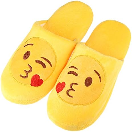 TMXFISH Unisex Warm Winter Slippers Emoji Cute Cartoon Soft Plush Fluffy Stuffed Indoor Household Home Bedroom Shoes Anti-Slip Memory Foam Casual Slip-on Footwear (Label Size M= US7-US8.5, Blowkiss)